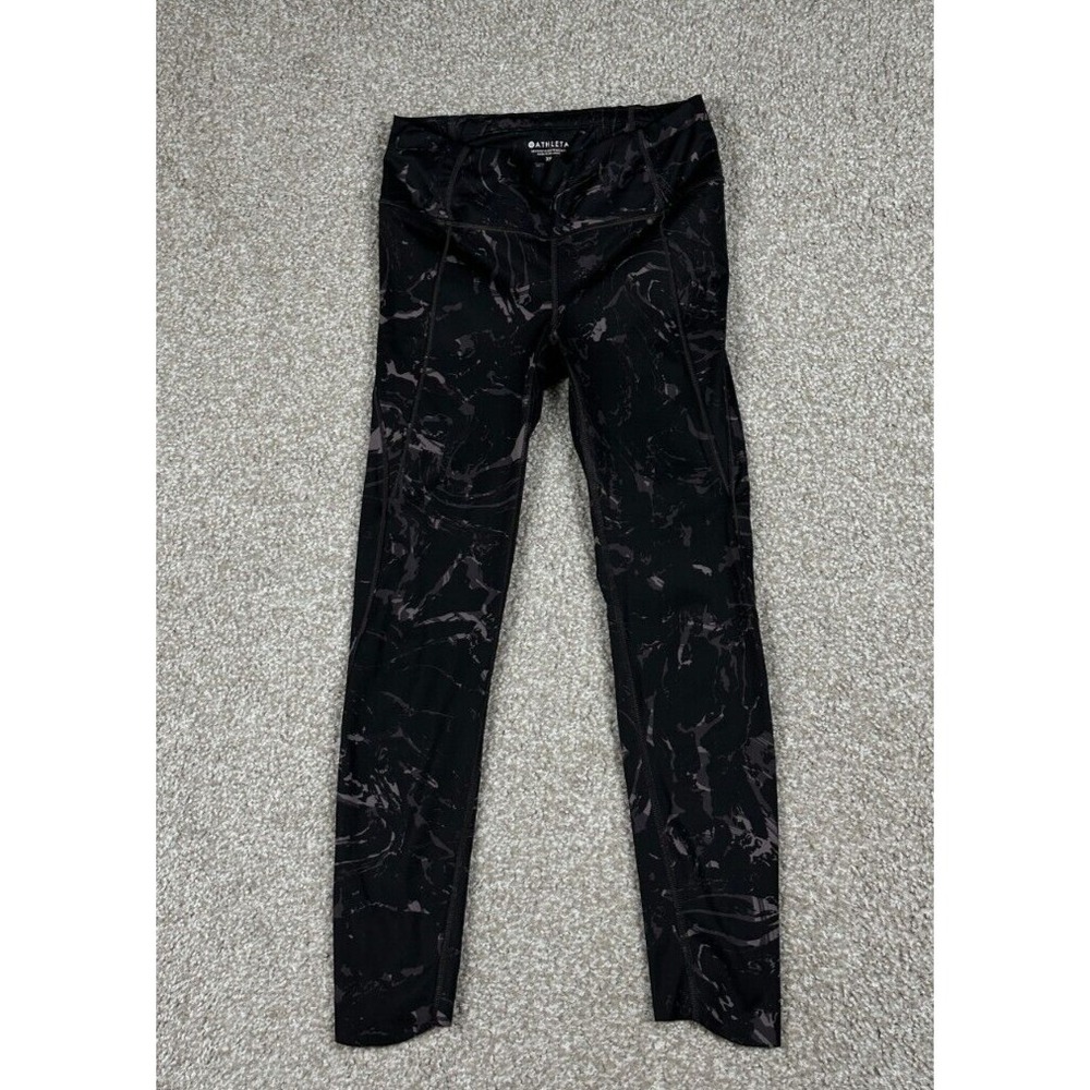 Athleta Leggings Womens XS Velocity Stash Pocket‎ Black Marble Pattern 7/8